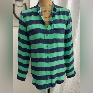 Equipment Femme 100% Silk Striped Blouse Band Collar Nautical Size S